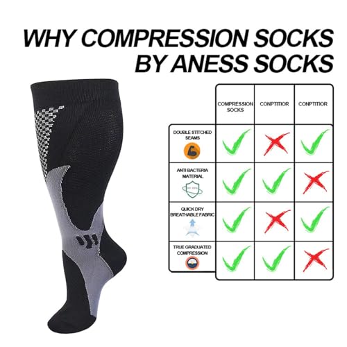 6 Pairs Plus Size Compression Socks Wide Calf for Men Women 20-30mmhg for Running Travel Flight Teachers2