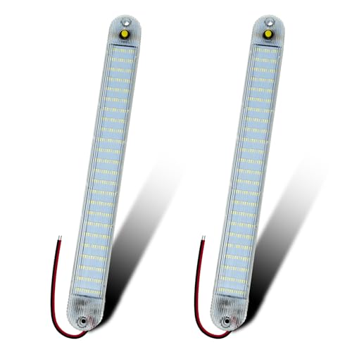 GZ5CG 12V Led Interior Light Bar 2 Packs 72Led 6500K White with ON/Off Switch 11Inch 12V 24V for Enclosed Cargo Trailer RV Van Truck Lorry Camper Caravan Motorhome (2Pcs)