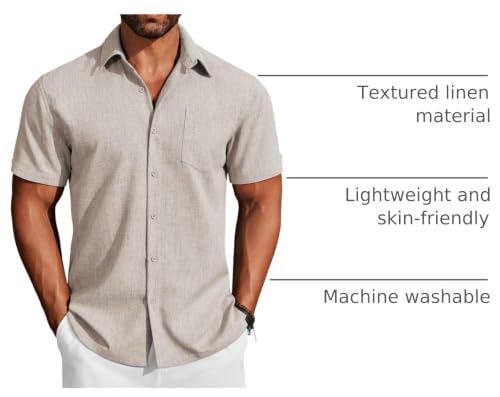 Image of COOFANDY Men's Button Down Shirts Short Sleeve Casual Shirts Summer Beach Linen Shirts with Pocket