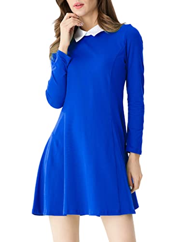 Aphratti Womens Long Sleeve Fall Dresses 2025 Casual Peter Pan Collar A Line Fit and Flare Skater Goth Dress Blue Small