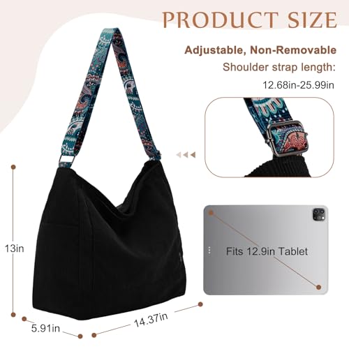 Image of Chase Chic Corduroy Tote Bag for Women, Large Messenger Bag Crossbody Hobo Bag Convertible Shoulder Handbag for Work