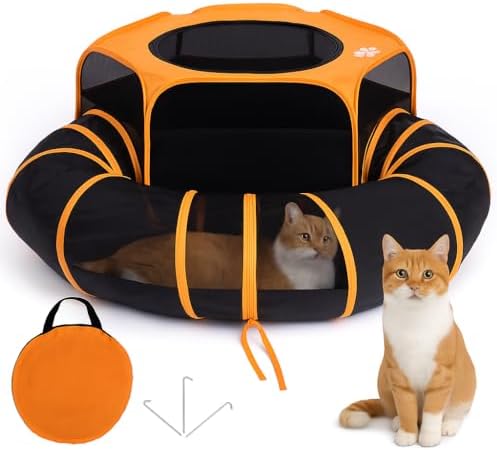 Cat Tent & Tunnel Enclosure – 47" Outdoor Playpen with 106" Tunne...