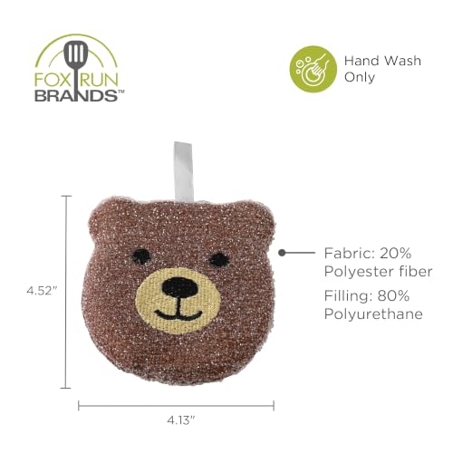 Image of Fox Run Woodland Animal Sponge Set, Non-Abrasive Fox, Owl & Bear Scrubbers | Easily Clean Plates, Pots & Glasses | Dish Sponges For Nonstick Pans | Cute Kitchen Decor | Reusable Animal Scrub Sponge Set