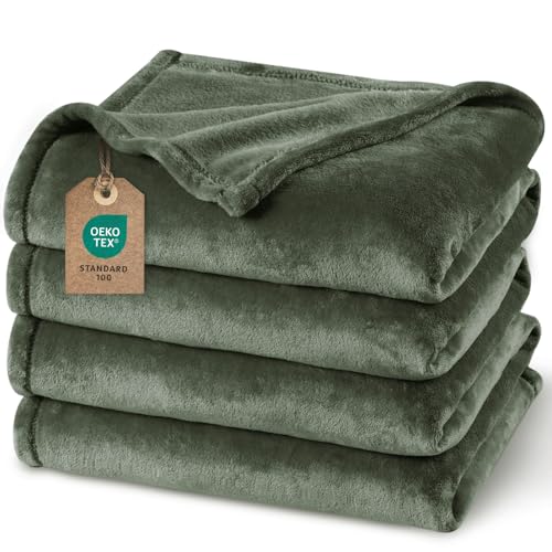 PHF Kuscheldecke Flauschig Fleecedecke 150x200cm - Oeko-Tex Weich Warm Wohndecke, Decke Blanket für Couch Sofa Bett, Tagesdecken & Kuscheldecken, Sofa überwurfdecke, Olivgrün