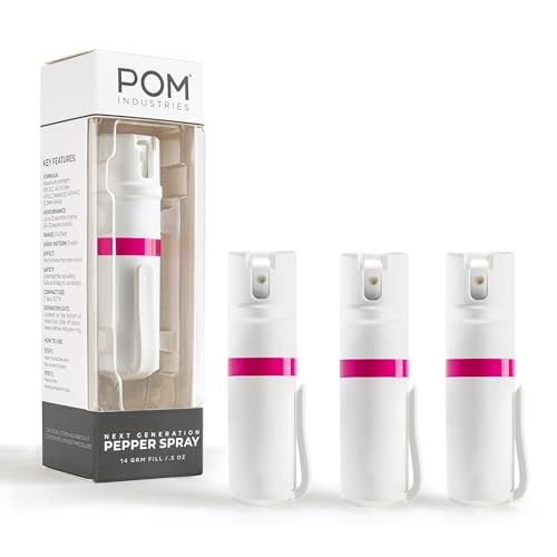 POM Pepper Spray Pocket Clip – Flip Top Safety, 25 Bursts, 10 ft Range