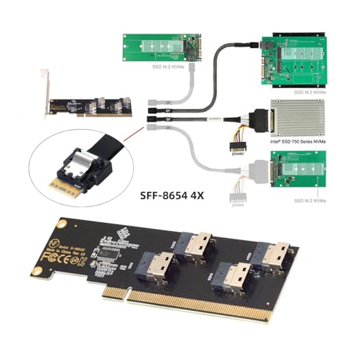 Image of CY Card Four Slimline SFF-8654 4X 4 NVME to PCIE Express 3.0 4.0 Raid Card VROC Raid0 Hyper Adapter