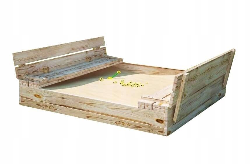 DIP-MAR – Caja de arena con cubierta [120 x 120 cm] | Fabricado en madera de pino natural, no impregnada, caja de arena de madera con asiento y tapa de caja de arena, caja de arena de madera para