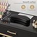 TTGIEET Nail Table Station with Dust Collector, Glass Top Manicure Table Nail Desk Station w/7 Drawers & 3-Tiers Open Shelves, Nail Beauty Workstation w/Wrist Cushion & Acrylic Display Rack(Black-New)