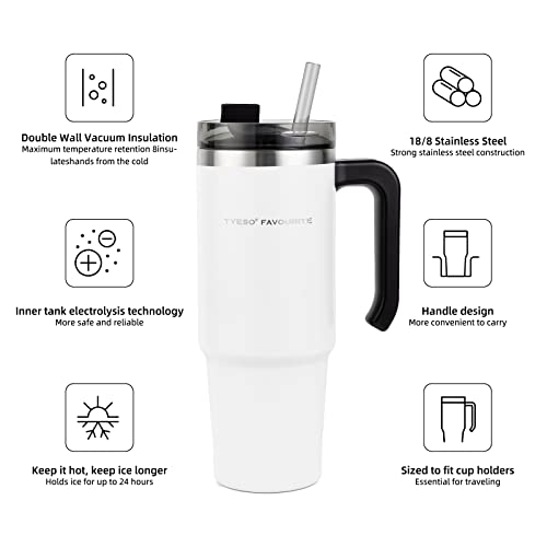 31Oz Tumbler With Handle And Straw Lid, Stainless Steel Insulated Tumblers, Travel Mug For Hot And Cold Beverages, Thermos Travel Coffee Mug Cup, White #TOP2