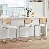 GrandNoor Natural Rattan Counter Height Stools Set of 3 with Solid Wood Back, 24 Inch Mid Century...