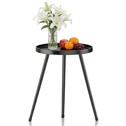LMGVRZK Small Round Side Table Metal End Table Outdoor Black
