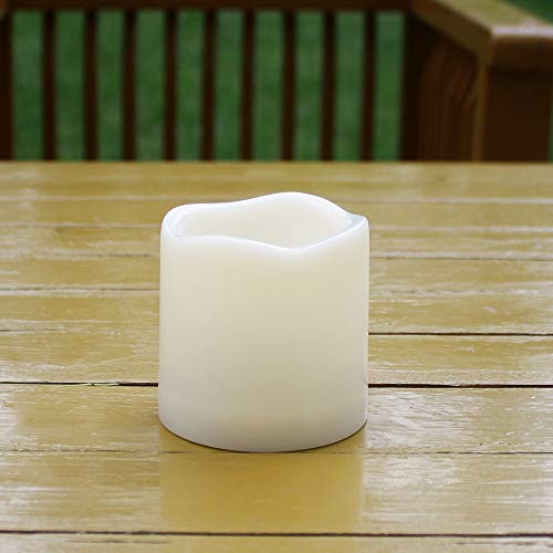 Image of 2 Waterproof Outdoor Battery Operated Flameless LED Pillar Candles with Remote Flickering Plastic Electric Decorative Light Set for Home Decor Garden Patio Decoration Party Wedding Supplies 3x3 Inches