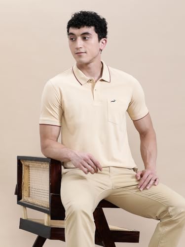 Image of CROCODILE Men Solid Polo T-Shirt | 100% Cotton | Short Sleeve | Slim Fit | Button Placket White