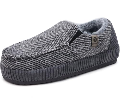 Image of ONCAI Mens Clog Slippers with Arch Support Stripe Faux Fur Cotton-Blend High-Density Memory Foam Warm House Slippers Slip-on Indoor Outdoor Rubber Sole Size 7-16
