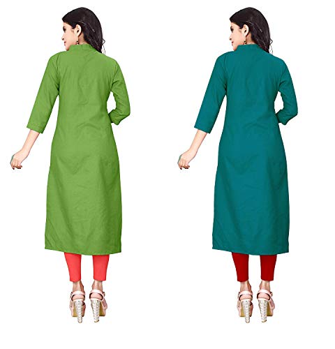 Image of NATEK Women's Cotton Straight Plain Kurtis Combo Pack of 2