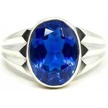 Mens Natural Blue Sapphire Ring - 3 Carat Oval Gemstone, 925 Sterling Silver Band - Chakra Healing Stone Jewelry for Him, Sizes 5-13