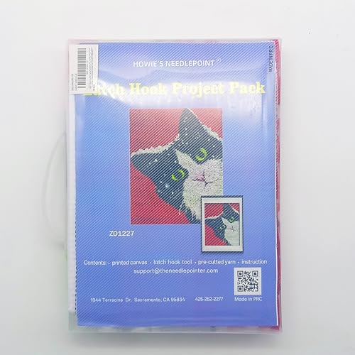 Image of Howie's Latch Hook Kits for Adults, DIY Tuxedo Cat Crochet Yarn Latch Hook Rug Kit for Adults, Color Preprinted Pattern Embroidery Decoration(Tuxedo Cat, 19.69 x 14.96 inch)