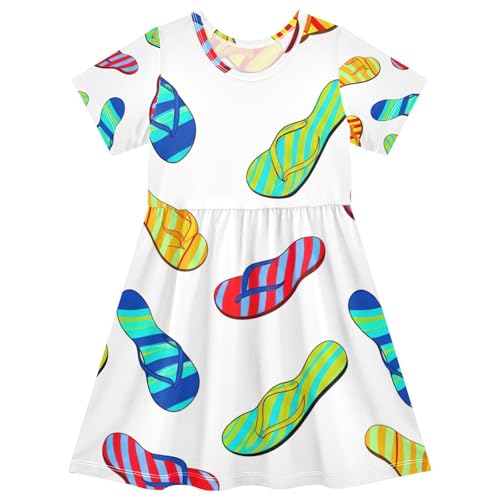 Colorful Flip Flops White Kids Beach Sandals Lightweight Summer Footwear for Girls, 7-8T