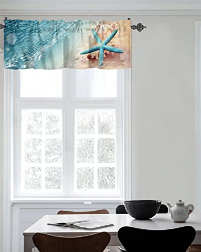 Coastal Ocean Valance Curtain For Window, Summer Starfish Sea Shells On Beach Rod Pocket Kitchen Valances Short Curtain Panel Windows Treatment Drapes For Bathroom/Bedroom/Cafe Seaside Landscape #TOP6