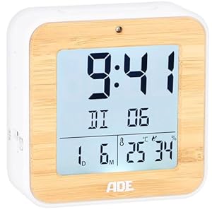 ADE CK2112 Digitaler Funkwecker mit Bambus
