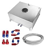 Edicapo Universal 20 Gallon 80L Fuel Cell Tank Polished Aluminum Silver with Cap/Level Sender/12FT Oil Feed Line