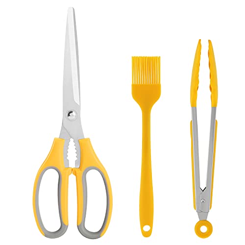 Küchenschere, Küchenschere, Küchenwerkzeug-Set mit Zange und Silikonbürste, Edelstahl-Küchenschere, Mehrzweck-Lebensmittelschere für Fleisch, Huhn, Geflügel, Fisch, Kräuter Cover