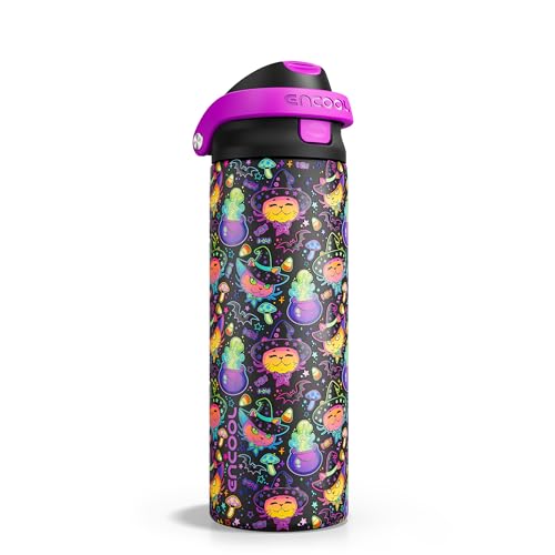 Image of Encool SwiftSip Insulated Stainless Steel Water Bottle with Straw - Leak Proof Sports Water Bottle for School, Travel, Keeps Cold All Day, One-Touch Flip Lid, BPA-Free, 24 oz, Meowgic Night