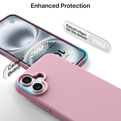 Image of eller sante Silicon Back Cover Case for iPhone 16 Plus Scratch Resistant TPU Shockproof 6ft Feet Drop Protection Support Mag-Safe Wireless Charging- Rose Gold