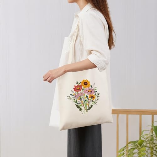 Image of Huacan Embroidery Canvas Bag Kits for Adults Beginner Stamped Flowers Pattern DIY Cross Stitch Printed Flower Stitching Sewing Kit