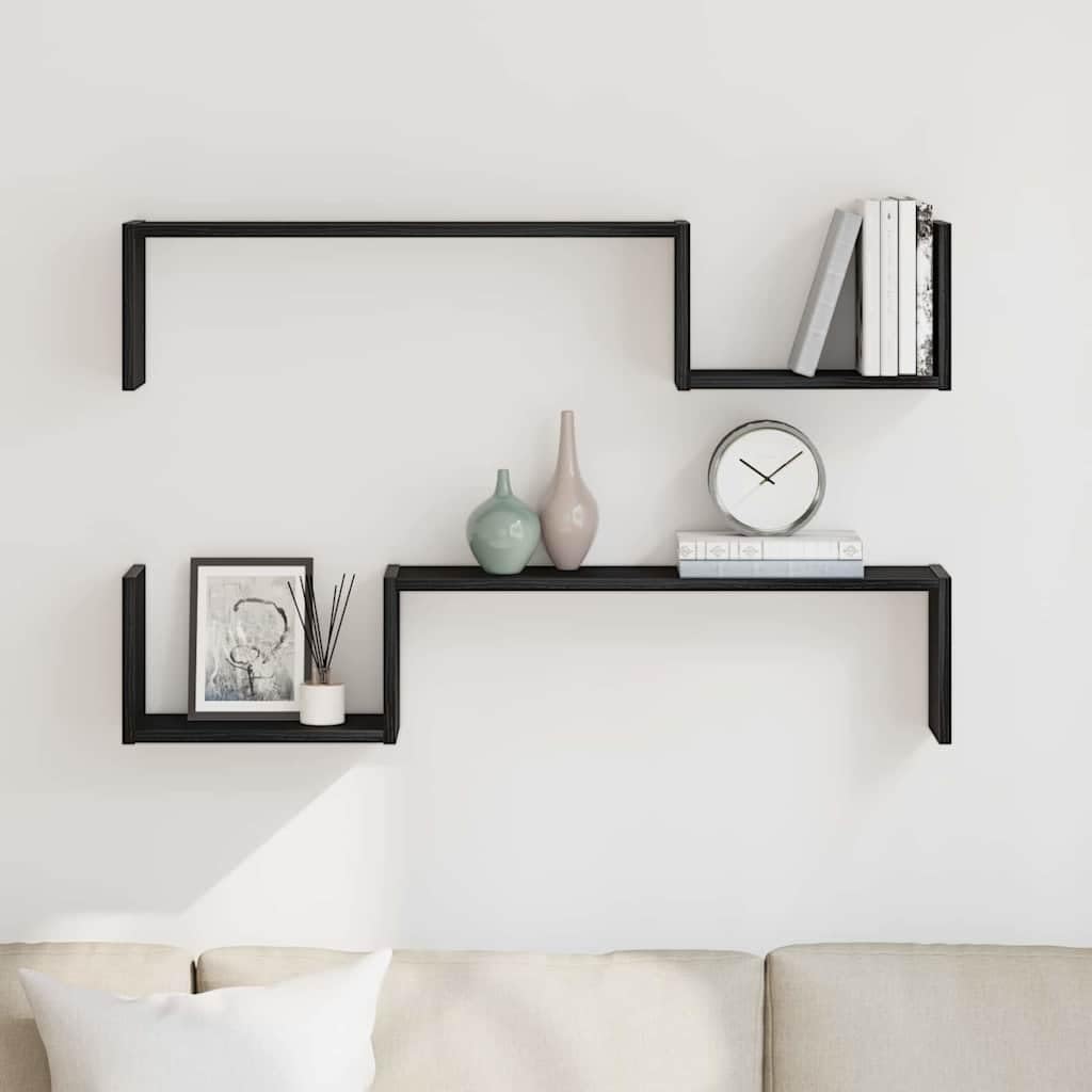 Wandregal Wandhalterung 2er Set Schwarz Eichen-Optik, 100 x 15 x 20 cm Holzwerkstoff, schweberegal für Bücherregal Küche Bad Flur Büro, platzsparende Ablage