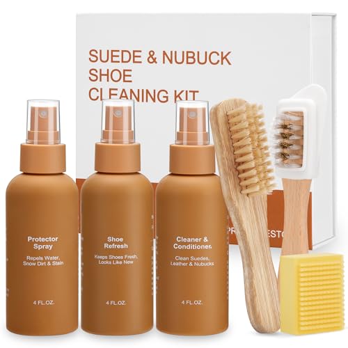 UGMLT Sheepskin Suede Cleaner Kit with Waterproof Protector Spray for Suede Nubuck Boots Shoes, Cleaning Care Set Includes Cleaner Conditioner Deodorizer Brush Eraser