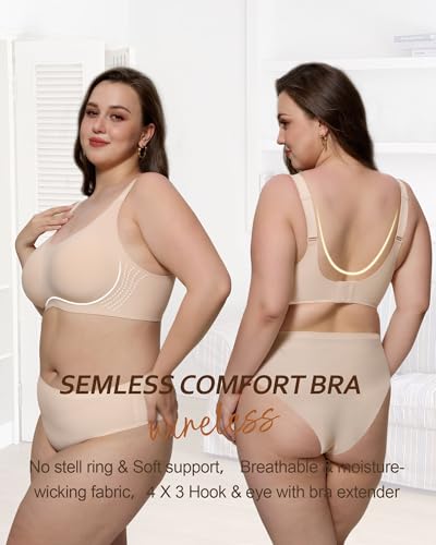 Image of HORISUN Seamless Bras Full Coverage Wireless Push Up Bra for Women No Underwire Comfort V Neck Bralettes with Support