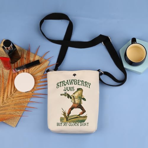TOBGBE Funny Meme Gift Strawberry Jams But My Don't Crossbody Bag Western Cowgirl Frog Meme Gifts4