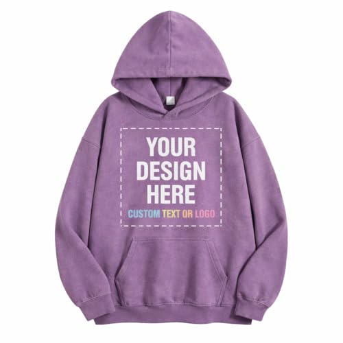 Image of Maydear Custom Vintage Washed Hoodie, Personalized Text Logo Pullover Sweatshirt for Men Women