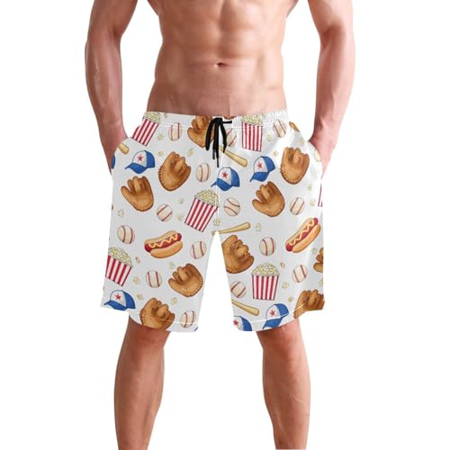 Quick Dry Baseball Men's Swimming Shorts Swim Trunks with Mesh Lining Beach Wear - S