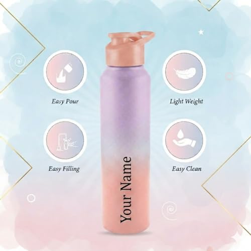 Image of Your Name Personalized Stainless Steel Sports Water Bottle Double Colour Steel Bottle Pink BLUE, Corporate Gift (Dual Shade) (PINK BLUE)