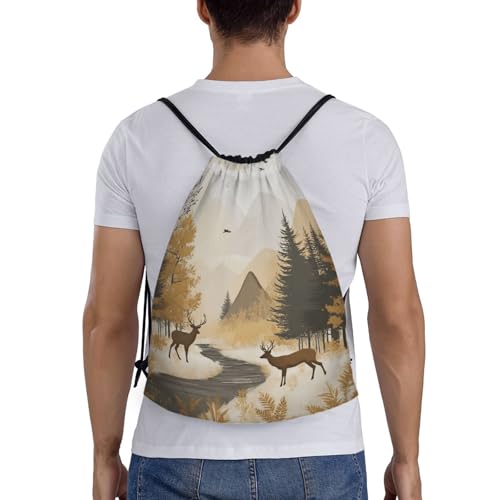 Autumn Forest Deer Scene Drawstring Backpack Lightweight Sports Gym Bag With Adjustable Shoulder Straps For Fitness Yoga Travel Soccer Volleyball Small2