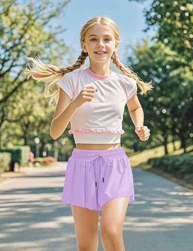 Image of BOOPH Girls Flowy Shorts Kids Athletic Butterfly Shorts with Pockets 2-in-1