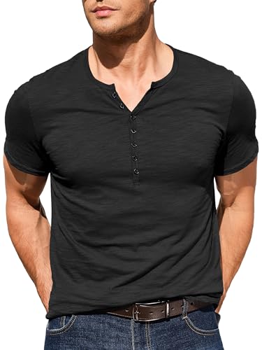 Comdecevis Men's Henley Shirts Short Sleeve Regular Fit Shirts Vintage Casual Button V Neck T-Shirts for Men2