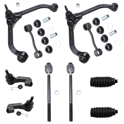 Image of Detroit Axle - 10pc Front End Suspension Kit for Jeep Liberty 02-05, 2 Upper Control Arms 4 Inner Outer Tie Rod Ends 2 Stabilizer Sway Bars 2 Boots 2002 2003 2004 2005 Replacement