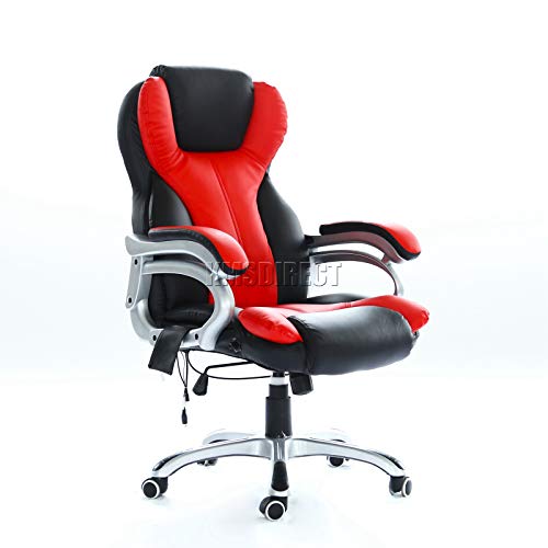 WestWood New Heated Massage Gaming Office Chair | Reclining Home Computer Swivel Seat | orthopedic Lumbar Support Winged Back Chair | Black & Red – MC8074