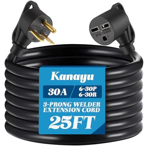 Image of Kanayu 25ft 30A NEMA 6-30 Extension Cord, 6-30P Male Plug to 6-30R Female Receptacle Power Cord with Handle for Welder Compressor Heater, STW 10 AWG /3C, 250V, 7500W, ETL Listed