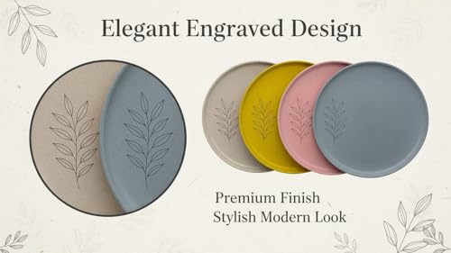 Image of Happy Cove Eco-Friendly Dinner Plate Set of 4, 12 Inch with Engraving Design | Biocomposite Rice Husk & Bamboo Fibre Serving Plates | Unbreakable, Microwave Safe, Oven Plate, Multicolour