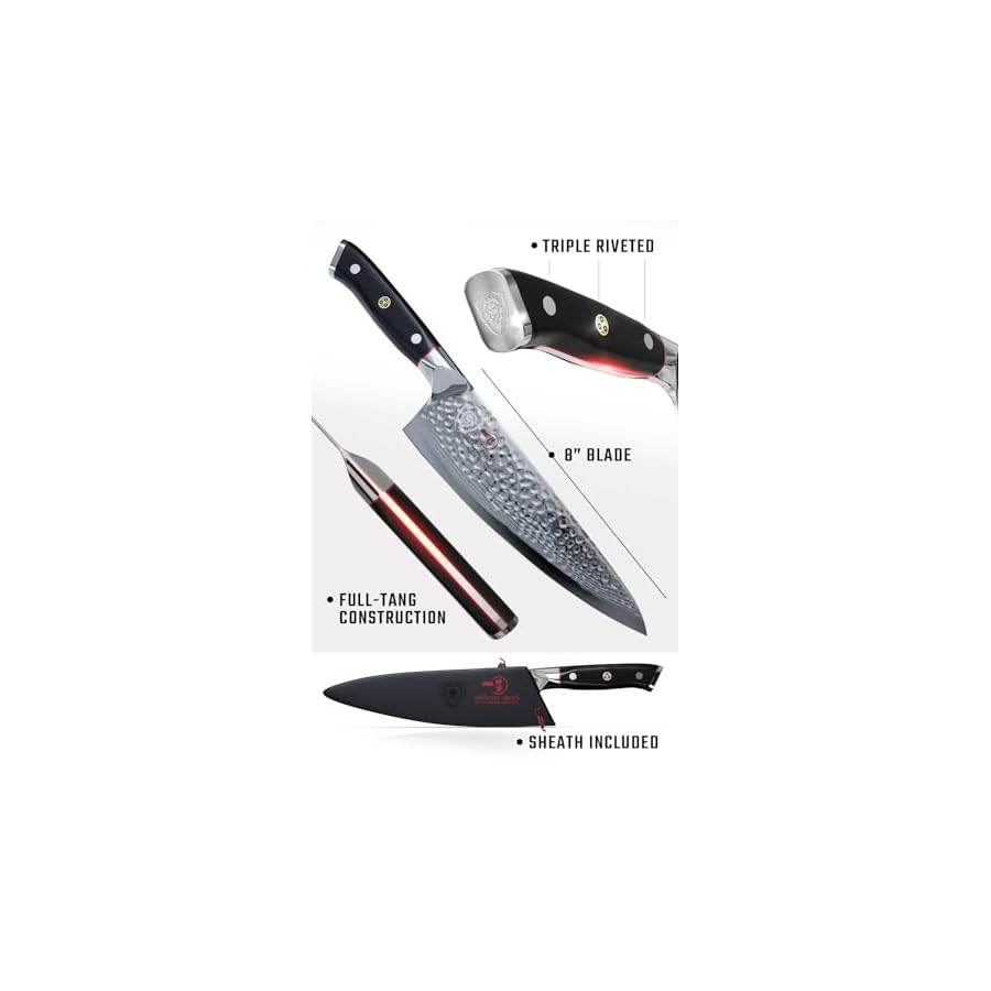 Dalstrong Chef Knife - 8 inch Blade - Shogun Series ELITE - Damascus - Japanese AUS-10V Super Steel - G10 Black Handle - Razor Sharp - Professional Full Tang Chef's Knife - Sheath