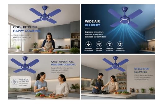 Image of haneul!!Ceiling Fan!!4 Blade!!High Speed!!600MM!!Small Size!!24Inch!!Smoke Blue!!Made in India
