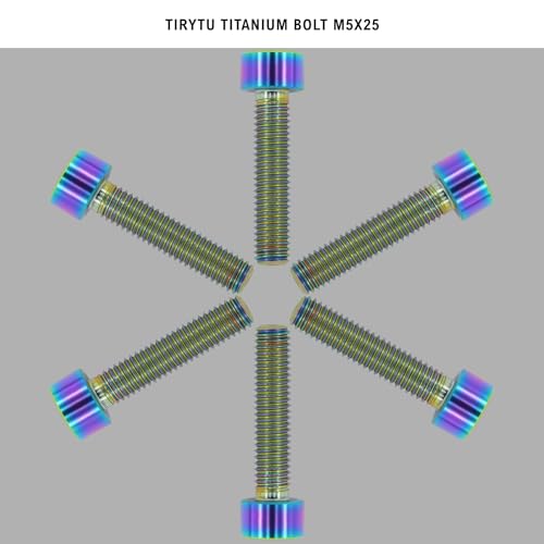 Image of Titanium Bolts M5x25, Colorful, 6PC | Lightweight Hex Socket Screws, MTB /Road Bike /Motorcycle, Corrosion Resistant, Marine Grade Fasteners