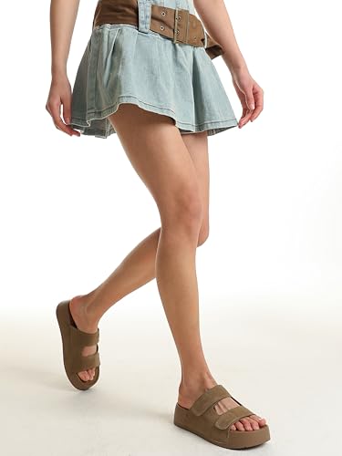 Image of Platform Sandals Women Genuine Leather Slip-on Beach Slide Buckle Comfortable Sandals with Memory Foam Soft Lining and Open Toe Low Wedges