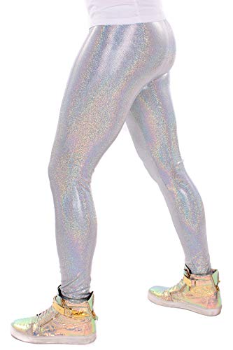 Revolver Fashion / Funstigators Festival Clothing: Men's Holographic Disco Meggings - Made in USA (Holographic Grey, L)