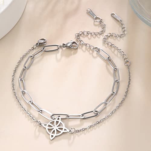TEAMER Witches Knot Bracelet Stainless Steel Celtic Knot Wiccan Symbol Layered Bracelet Adjustable Charm Bracelet for Women3