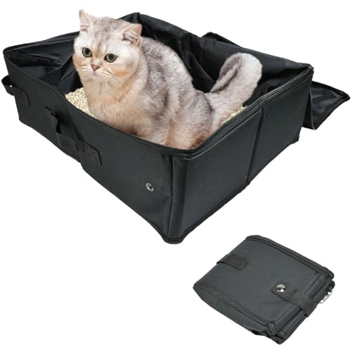 Zuxbolf Tragbare Katzentoilette für Reisen 40x30x15cm Faltbare Katze Reisetoilette mit Deckel wasserdichte Haustier Katz...